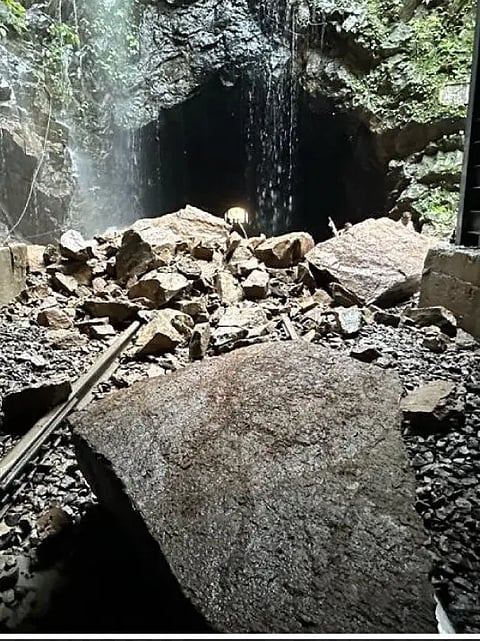 Stone slide at Dudsagar Railway Line