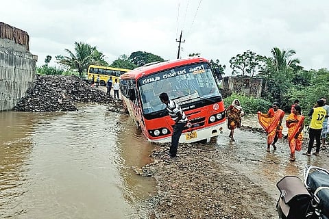 The bus overturned near Kesarakoppa village