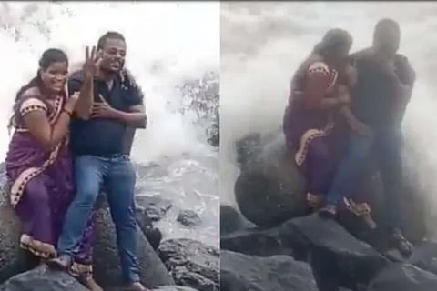 Woman swept away with sea wave while taking selfie with husband dies