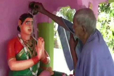 Husband building a temple and worshiping his wife's idol (1)