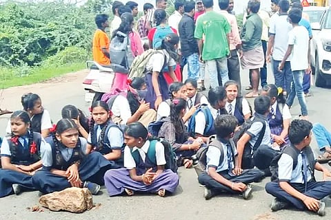 students protesting on road