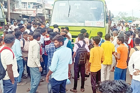 Sudden protest by students blocking the highway
