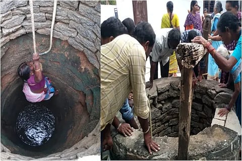 old woman fell into well