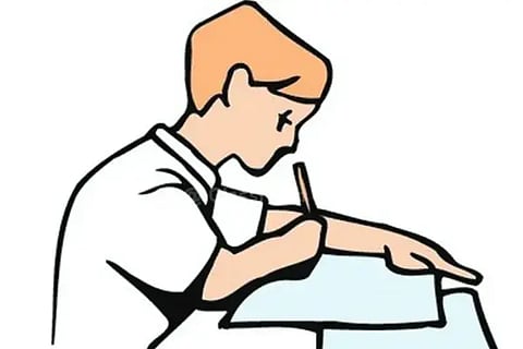 Student writing essay computation
