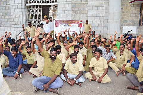 Protest of outsourcing employees mandya