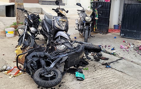 fire in a two-wheeler