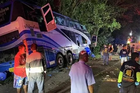 14 killed 20 hurt in Thailand as bus spins out of control crashes into tree