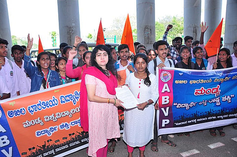 ABVP workers Protest Mandya