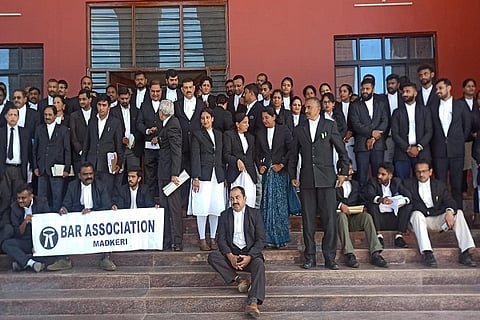 Protest by lawyers in Madikeri