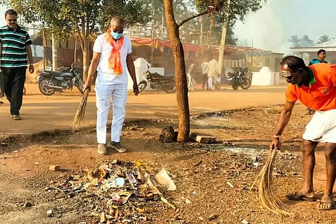 Cleaning work at Tulsigeri temple