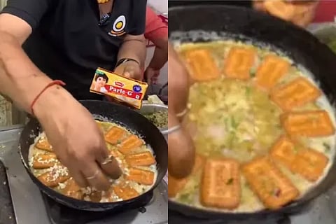 Internet gone crazy after street vendor cooked omelette with parleg biscuits