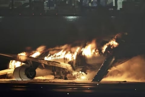 Plane Catches Fire At Japan's Tokyo Airport After Collision With Coast Guard Jet