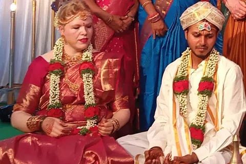 She came from Germany for a young man from Kundapura The marriage was conducted as per Hindu tradition