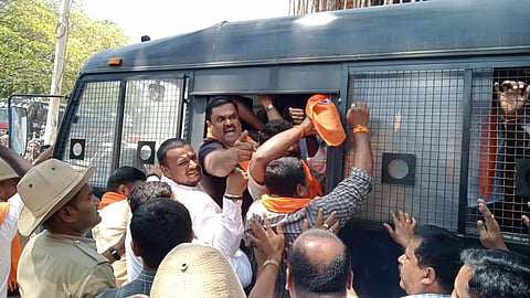 BJP protest against state government mandya