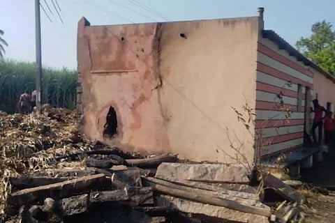 House, hut caught fire