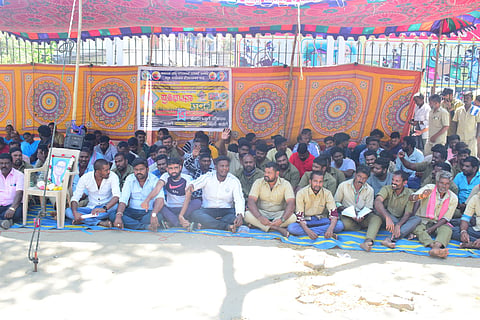 Outsourced civil labor protest mandya