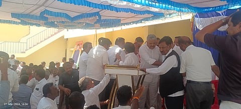 ಪೂರ್ವಭಾವಿ ಸಭೆಯಲ್ಲಿ ಸಚಿವ ರಾಜಣ್ಣ ವಿರುದ್ಧ ಶ್ರೀಧರ್‌ಗೌಡ ಬೆಂಬಲಿಗರ ಆಕ್ರೋಶ
