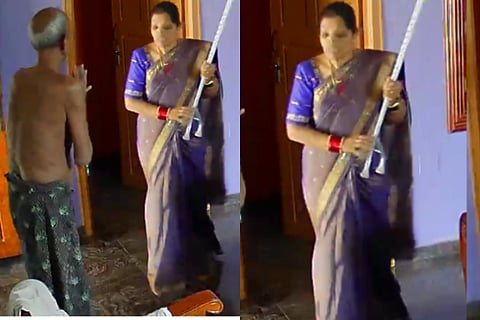 An incident of daughter-in-law beating an elderly father-in-law took place in Mangalore