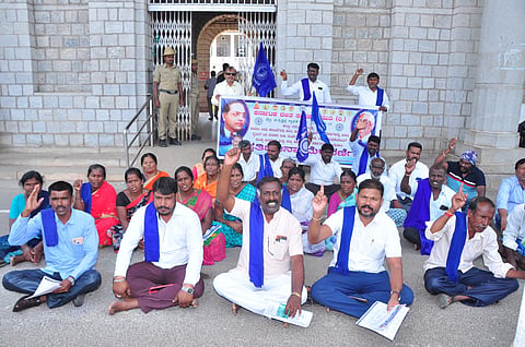 DSS protest demanding to drain water Mandya