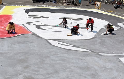 Picture of Puneeth Rajkumar blooming in rangoli powder