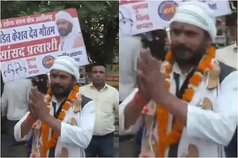 UP Lok Sabha Candidate Seeks Vote With Garland Of Slippers Around His Neck
