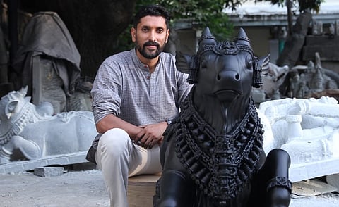 Nandi idol carved by Mysore sculptor Yogiraj for Amarnath Temple