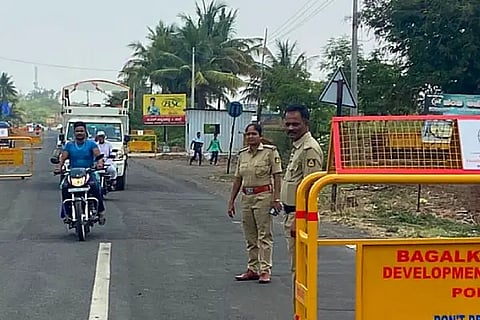 Zig-zag barricade by police to prevent accidents