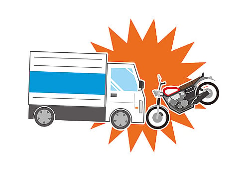 Motorcycle and truck accident
