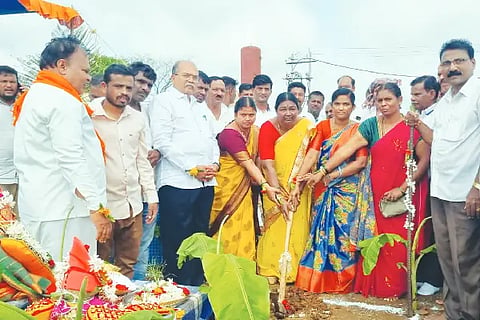 Bhoomi Pooja for road, canal construction