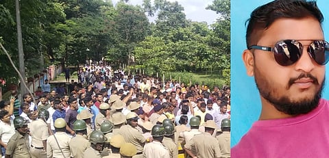 Protest in front of ramanagar police station