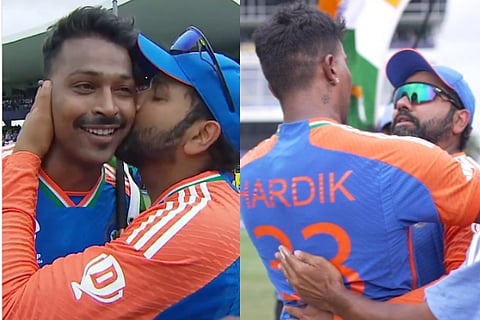 Rohit Sharma kisses Hardik Pandya