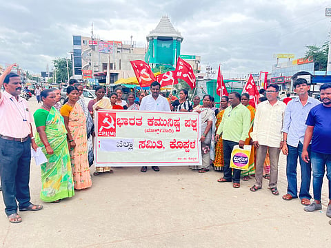 CPIM party members protest in koppal for fullfilltheir demands