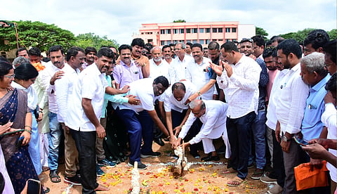 taluka stadium development work stoning ceremony koppal