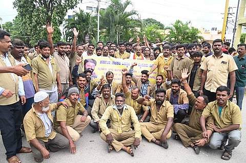 Auto drivers protest in Mysore demanding action against bike taxis