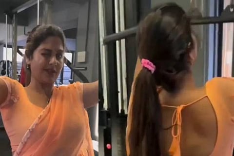 Girl Workout in Saree