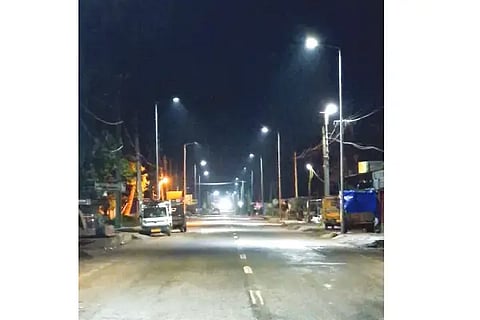 Electric light started shining on the highway