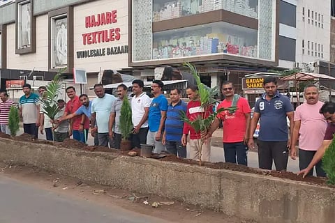 Environment lovers planted saplings at the road divider