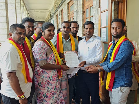 Kannada Sena organization activists Protest Mandya