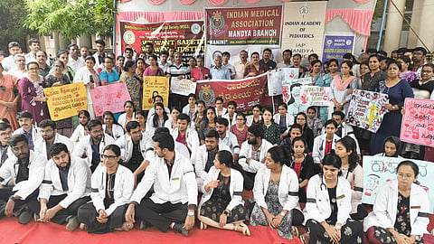Protest condemning the murder of a medical student Mandya