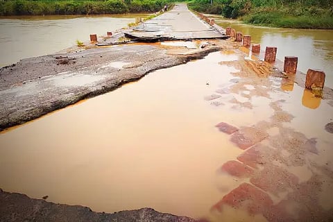 Road washed away by Malaprabhe river flood