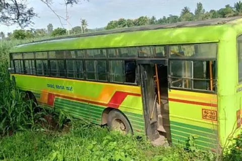 The bus entered the garden
