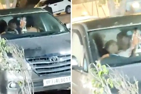 romance with 2 young women inside car