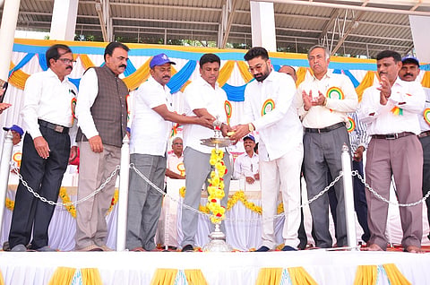 Installation of floodlights for SirMV Stadium Mandya