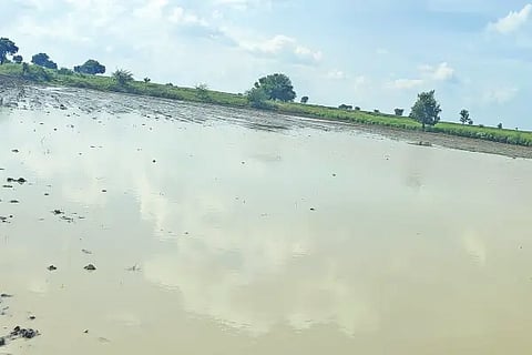 A lake-dam overflowing with rain
