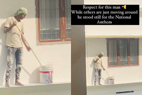 Video Of Painters Heartwarming Gesture As National Anthem Starts Playing Viral