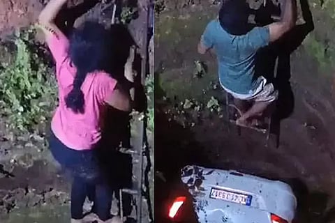 Car fell into well