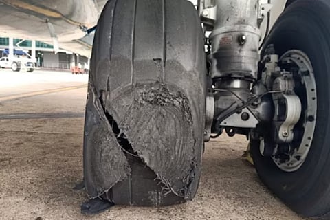 flight lands at Chennai airport with damaged tyre
