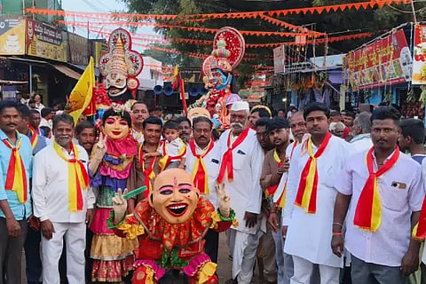 A celebratory Bhubaneswaridevi portrait procession