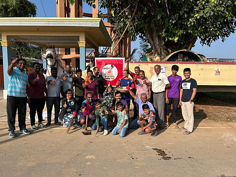 Cleanliness of Mahadeshwar temple premises Mandya