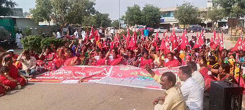 district koppal labour protest citu